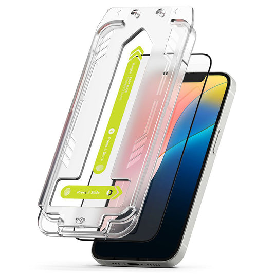 Ringke Easy Slide skjermbeskyttelse for Apple iPhone 17e / 16e / 14 / 13 Pro, Herdet glass, Full lim, Sett med 2 stk, Svart