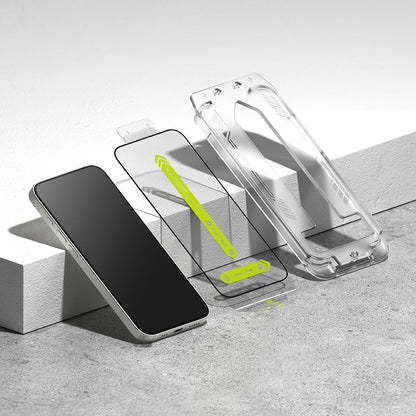 Ringke Easy Slide skjermbeskyttelse for Apple iPhone 17e / 16e / 14 / 13 Pro, Herdet glass, Full lim, Sett med 2 stk, Svart