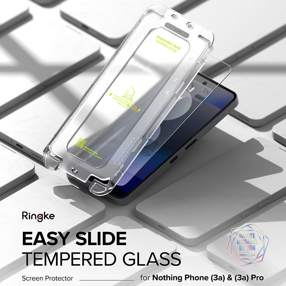 Ringke Easy Slide skjermbeskyttelse for Nothing Phone (3a) / Phone (3a) Pro, Herdet glass, Full lim, Sett med 2 stk