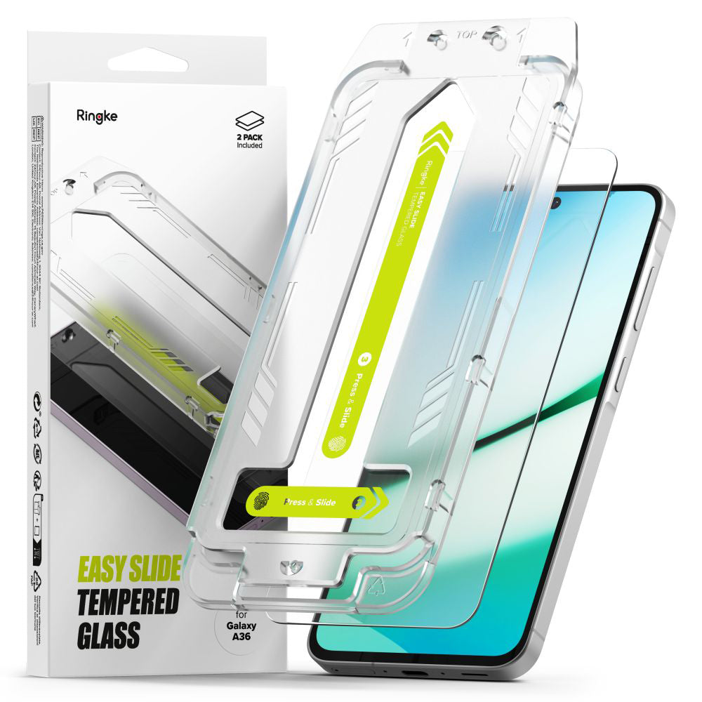 Ringke Easy Slide skjermbeskyttelse for Samsung Galaxy A36 A366, Herdet glass, Full lim, Sett med 2 stk
