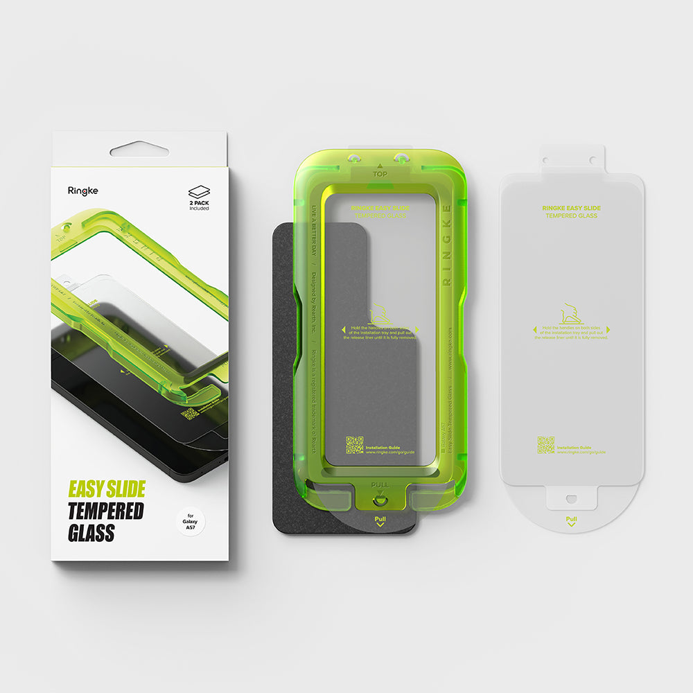 Skjermbeskytter Ringke Easy Slide for Samsung Galaxy A57 5G, Herdet glass, Full lim, Sett med 2 stykker