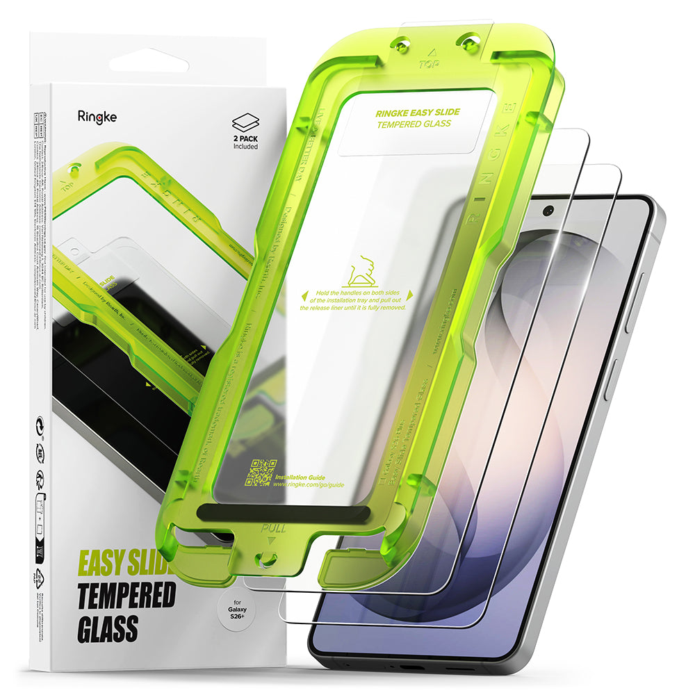 Skjermbeskytter Ringke Easy Slide for Samsung Galaxy S26 Plus S947, Herdet Glass, Full Lim, Sett med 2 stykker