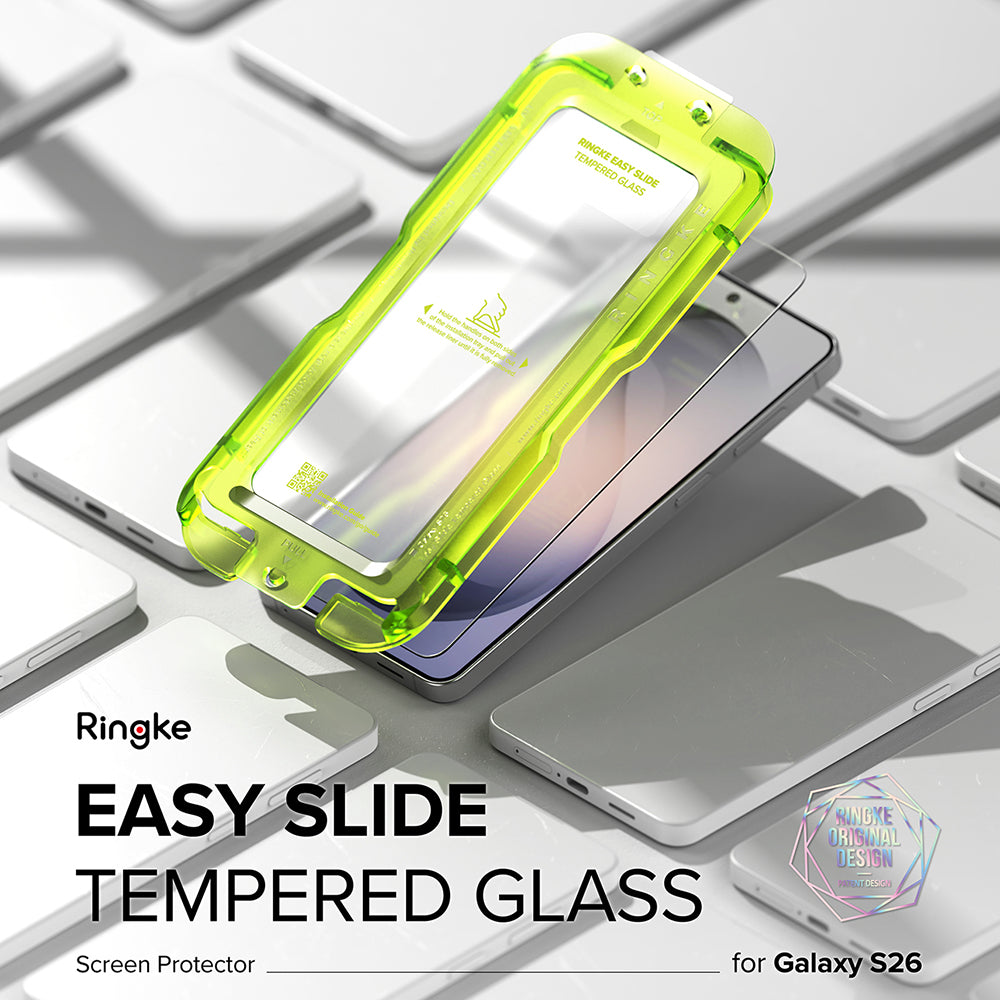 Skjermbeskytter Ringke Easy Slide for Samsung Galaxy S26 S942, Herdet glass, Full lim, Sett med 2 stykker