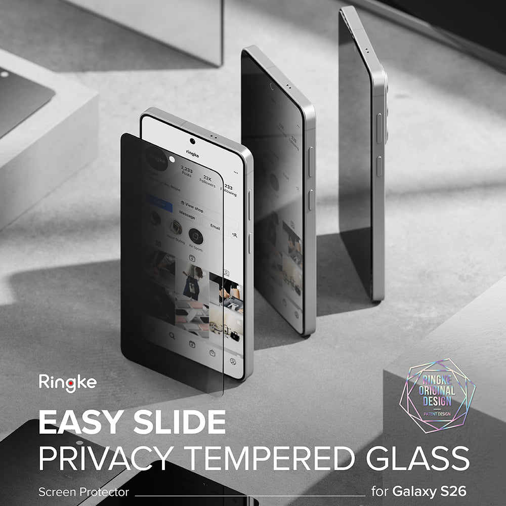 Skjermbeskytter Ringke Easy Slide for Samsung Galaxy S26 S942, Herdet glass, Full lim, Sett med 2 stykker, Svart