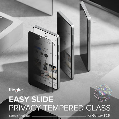 Skjermbeskytter Ringke Easy Slide for Samsung Galaxy S26 S942, Herdet glass, Full lim, Sett med 2 stykker, Svart