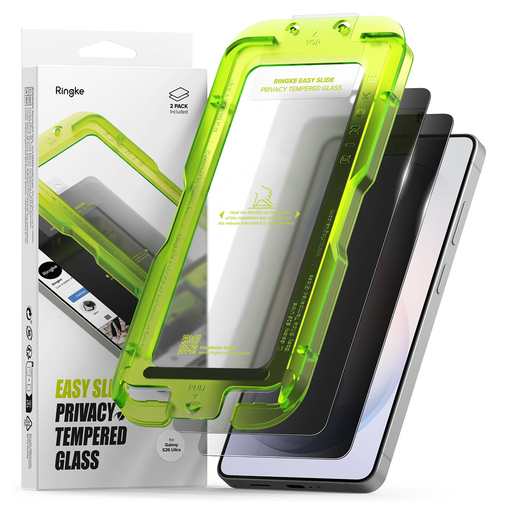 Skjermbeskytter Ringke Easy Slide for Samsung Galaxy S26 Ultra S948, Herdet glass, Full lim, Sett med 2 stykker, Svart