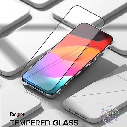 Ringke skjermbeskyttelse for Apple iPhone 15 Pro Max, Herdet glass, Full lim, Svart