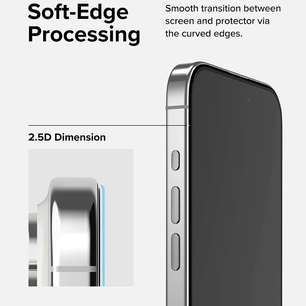 Ringke skjermbeskyttelse for Apple iPhone 15 Pro, Herdet glass, Full lim, Svart
