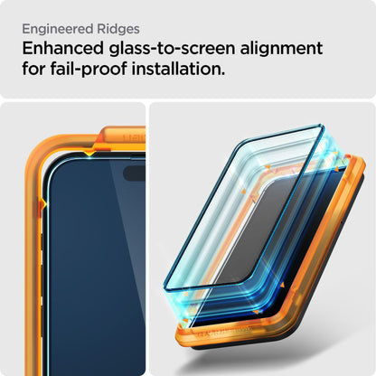 Skjermbeskytter Spigen GlastR Align Master for Apple iPhone 15, Herdet glass, Full lim, Sett med 2 stykker, Svart AGL06906