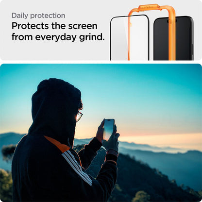 Skjermbeskytter Spigen GlastR Align Master for Apple iPhone 15, Herdet glass, Full lim, Sett med 2 stykker, Svart AGL06906