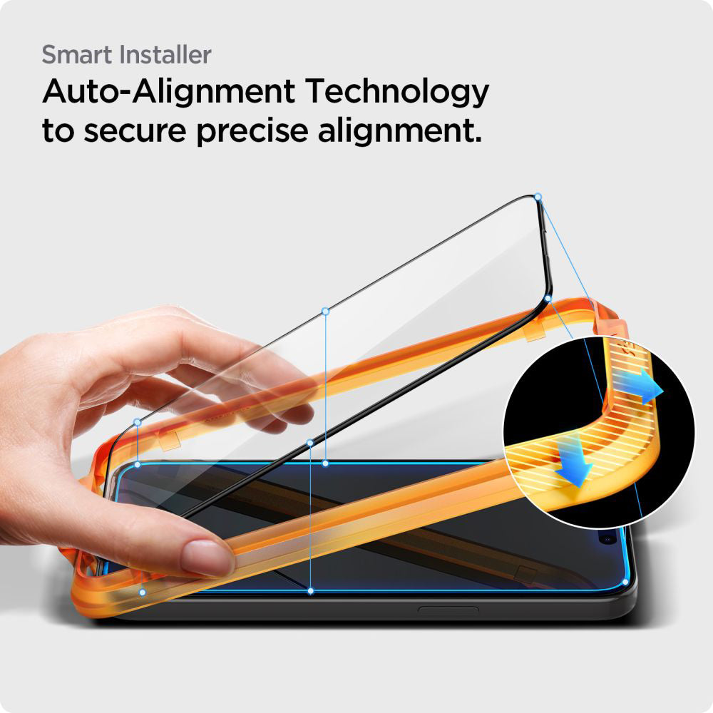Skjermbeskytter Spigen GlastR Align Master for Apple iPhone 15, Herdet glass, Full lim, Sett med 2 stykker, Svart AGL06906