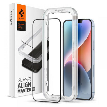 Skjermbeskyttelsesfolie Spigen GlastR Align Master for Apple iPhone 17e / 16e / 14 / 13 Pro, Herdet Glass, Full Lim, Svart AGL03725