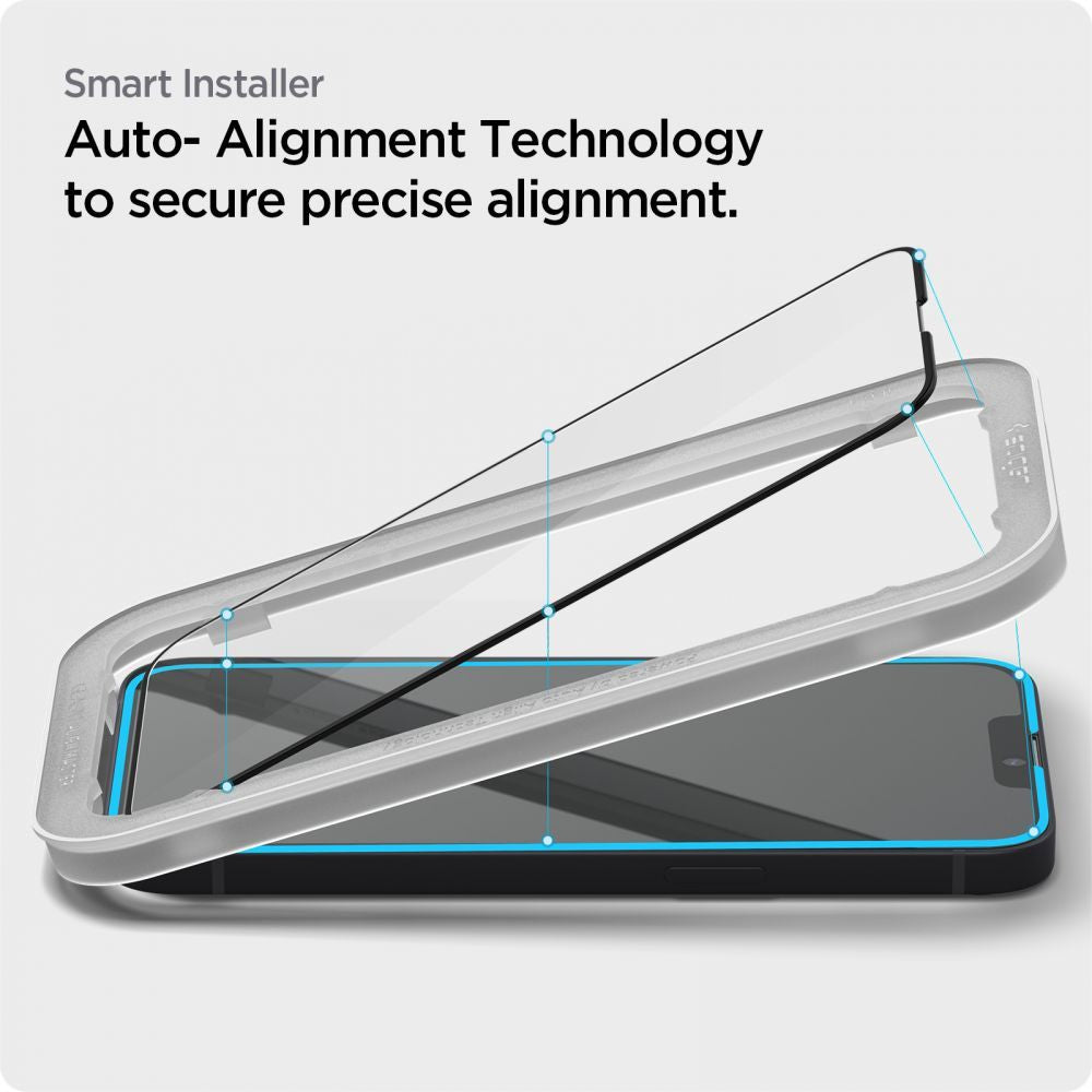 Skjermbeskyttelsesfolie Spigen GlastR Align Master for Apple iPhone 17e / 16e / 14 / 13 Pro, Herdet Glass, Full Lim, Svart AGL03725