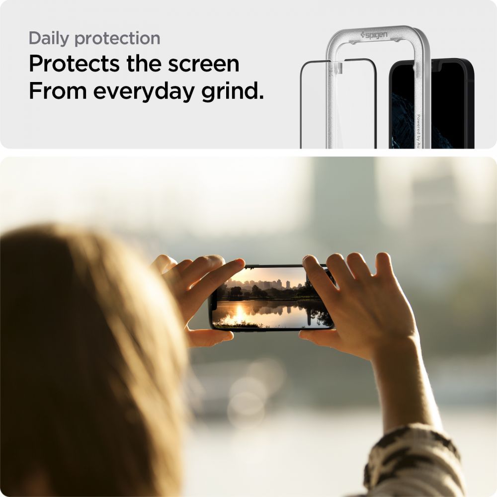 Skjermbeskyttelsesfolie Spigen GlastR Align Master for Apple iPhone 17e / 16e / 14 / 13 Pro, Herdet Glass, Full Lim, Svart AGL03725