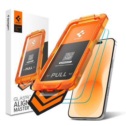 Skjermbeskyttelsesfilm Spigen GlastR AlignMaster S for Apple iPhone 18 Pro Max / 17 Pro Max, Herdet glass, Full lim, Sett med 2 stk AGL10101