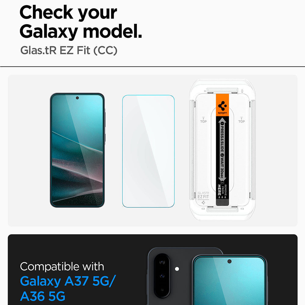 Skjermbeskyttelsesfilm Spigen GlastR EZ FIT HD for Samsung Galaxy A37 5G / A36 A366, Herdet glass, Full lim AGL11365