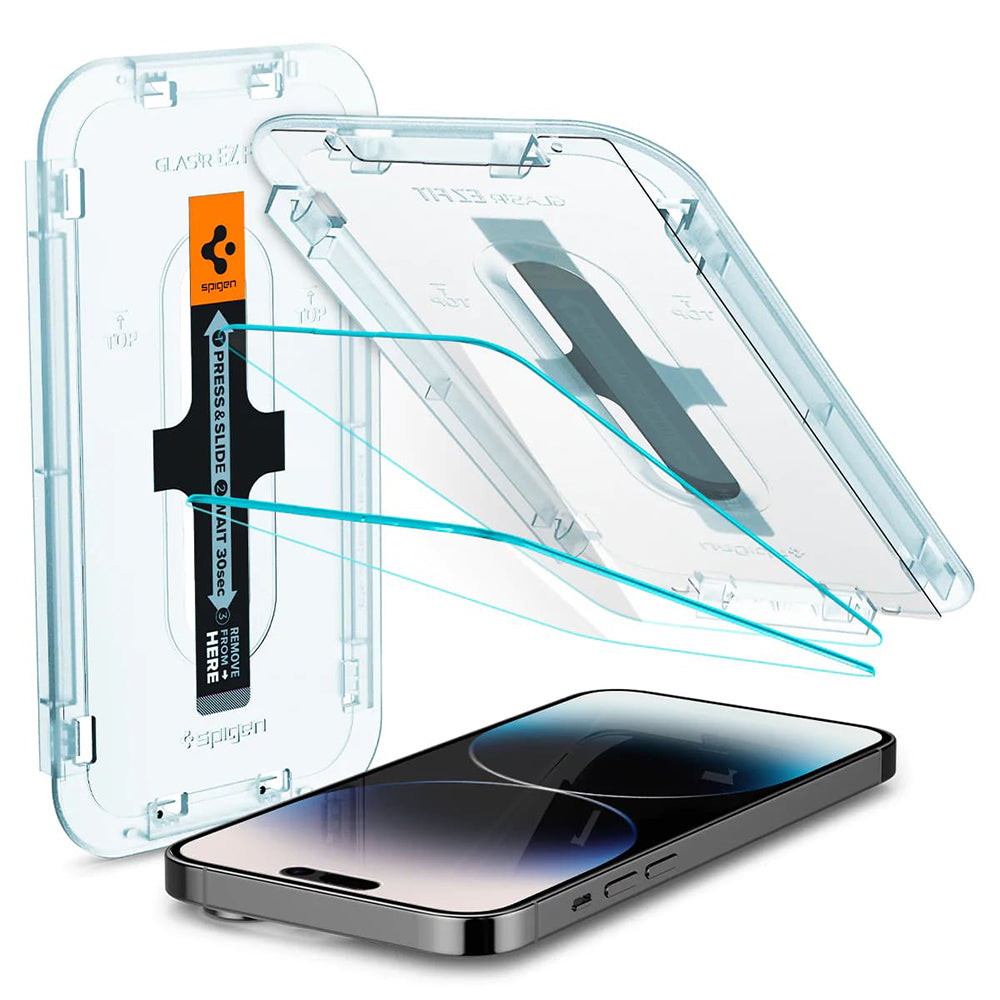 Skjermbeskyttelsesfolie Spigen GlastR EZ FIT for Apple iPhone 14 Pro, Herdet glass, Full lim, Sett med 2 stykker