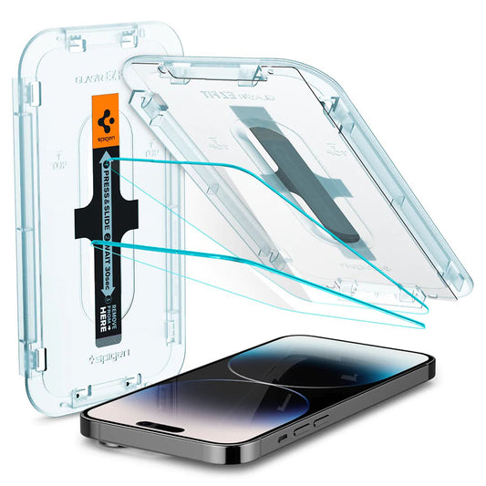Skjermbeskyttelsesfolie Spigen GlastR EZ FIT for Apple iPhone 14 Pro, Herdet glass, Full lim, Sett med 2 stykker
