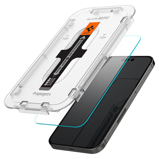 Skjermbeskyttelsesfolie Spigen GlastR EZ FIT for Apple iPhone 14 Pro, Herdet glass, Full lim, Sett med 2 stykker