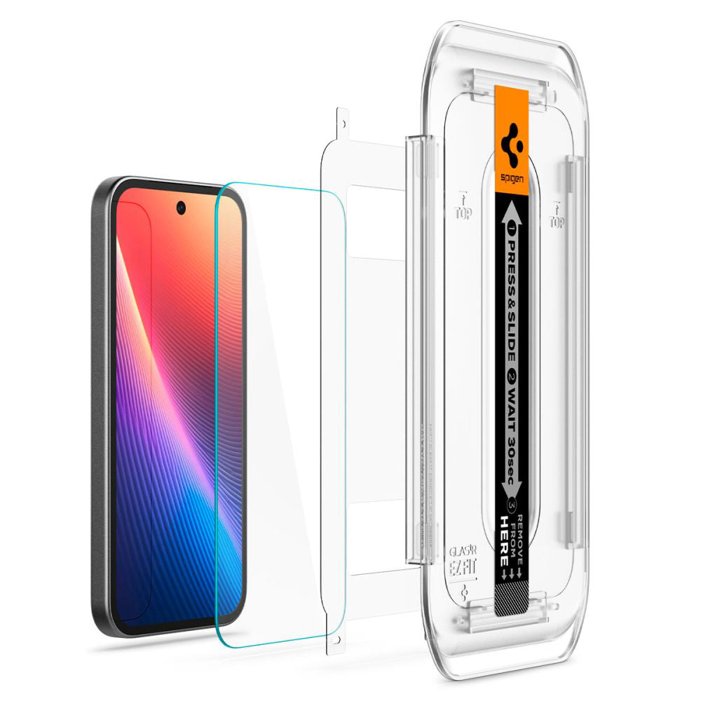 Skjermbeskytter Spigen GlastR EZ FIT for Google Pixel 9a, Herdet glass, Full lim, Sett med 2 stykker AGL08938