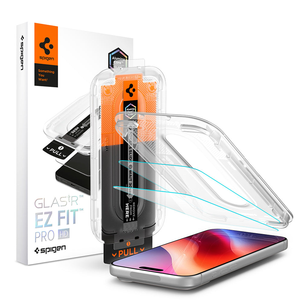 Skjermbeskyttelsesfilm Spigen GlastR EZ FIT Pro HD for Apple iPhone 18 Pro Max / 17 Pro Max / 16 Pro Max, Herdet glass, Full lim, Sett med 2 stk AGL12048