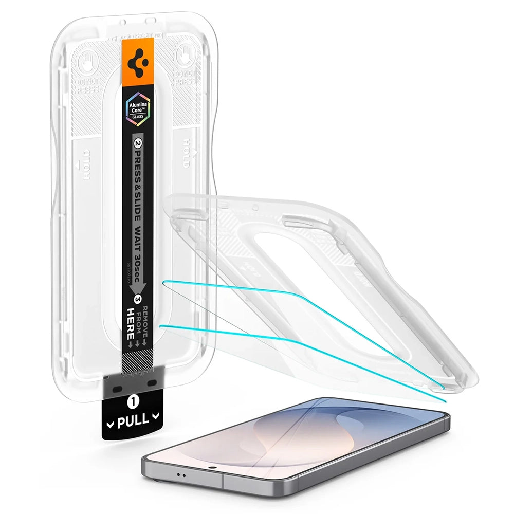 Skjermbeskyttelsesfilm Spigen GlastR EZ FIT Pro HD for Samsung Galaxy S26 FE S741, Herdet glass, Full lim, Sett med 2 stk AGL11811