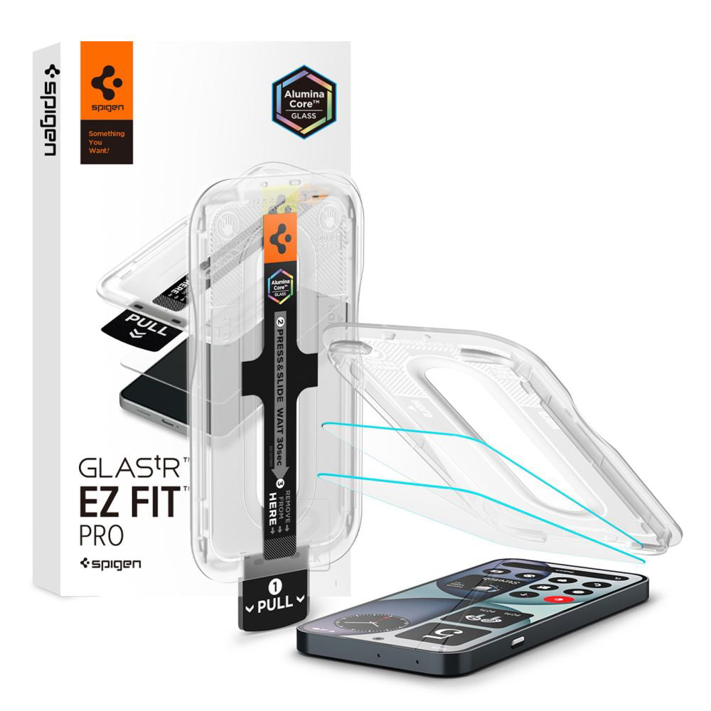 Skjermbeskyttelsesfilm Spigen GlastR EZ FIT Pro for Nothing Phone (4a), Herdet glass, Full lim, Sett med 2 stk AGL11682