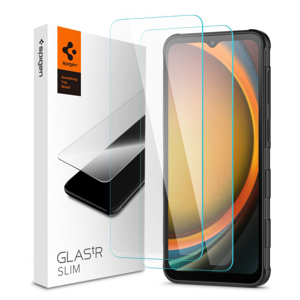 Skjermbeskyttelsesfilm Spigen GlastR Slim for Samsung Galaxy XCover7 Pro / Xcover7 G556, Herdet glass, Full lim, Sett med 2 stk AGL09407