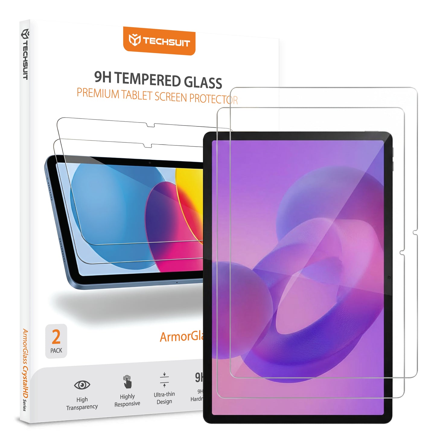 Skjermbeskyttelsesfolie Techsuit ArmorGlass CrystalHD for Lenovo Idea Tab Plus, Herdet Glass, Full Lim, Sett med 2 stykker