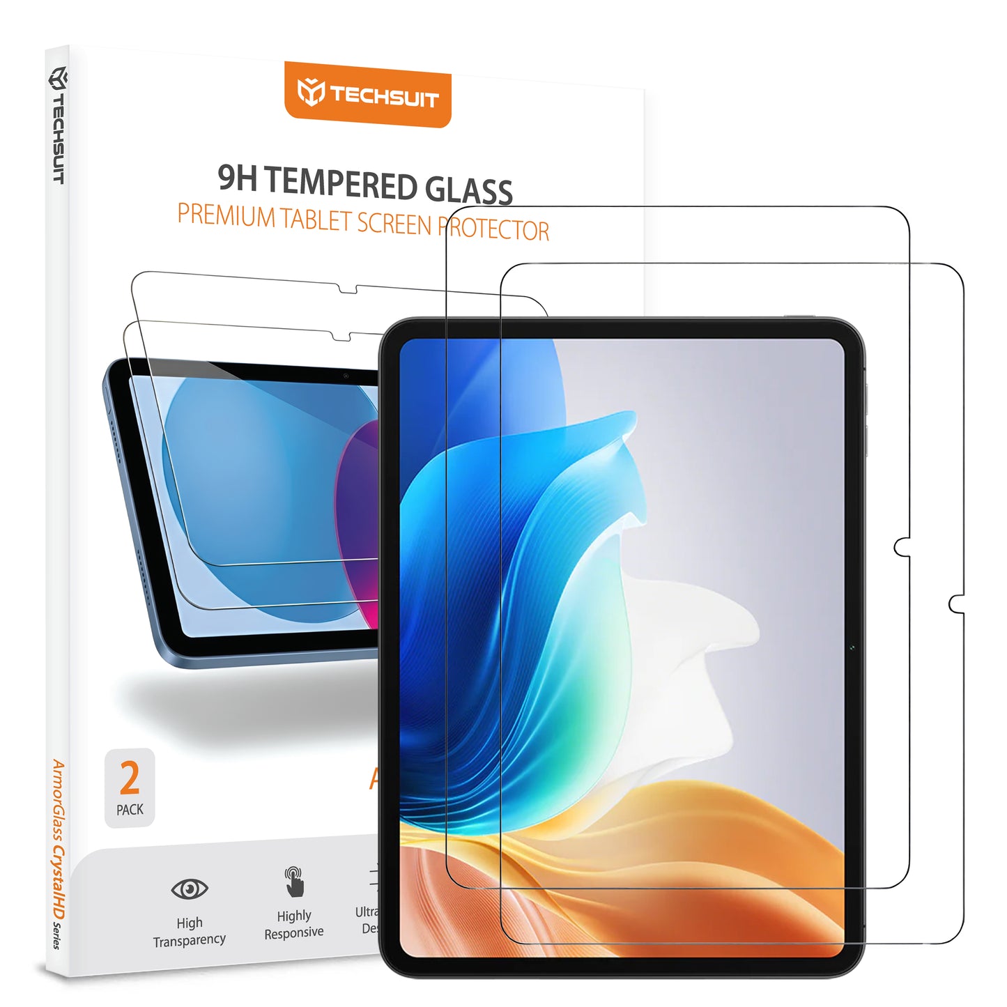Skjermbeskyttelsesfolie Techsuit ArmorGlass CrystalHD for Oppo Pad Air2 / Pad Neo / OnePlus Pad Go, Herdet glass, Full lim, Sett med 2 stykker