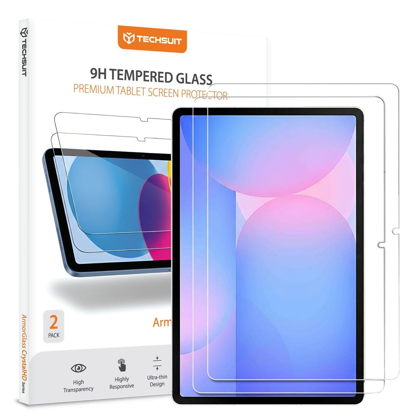 Skjermbeskyttelsesfolie Techsuit ArmorGlass CrystalHD for Samsung Galaxy Tab S10 FE+, Herdet glass, Full lim, Sett med 2 stykker