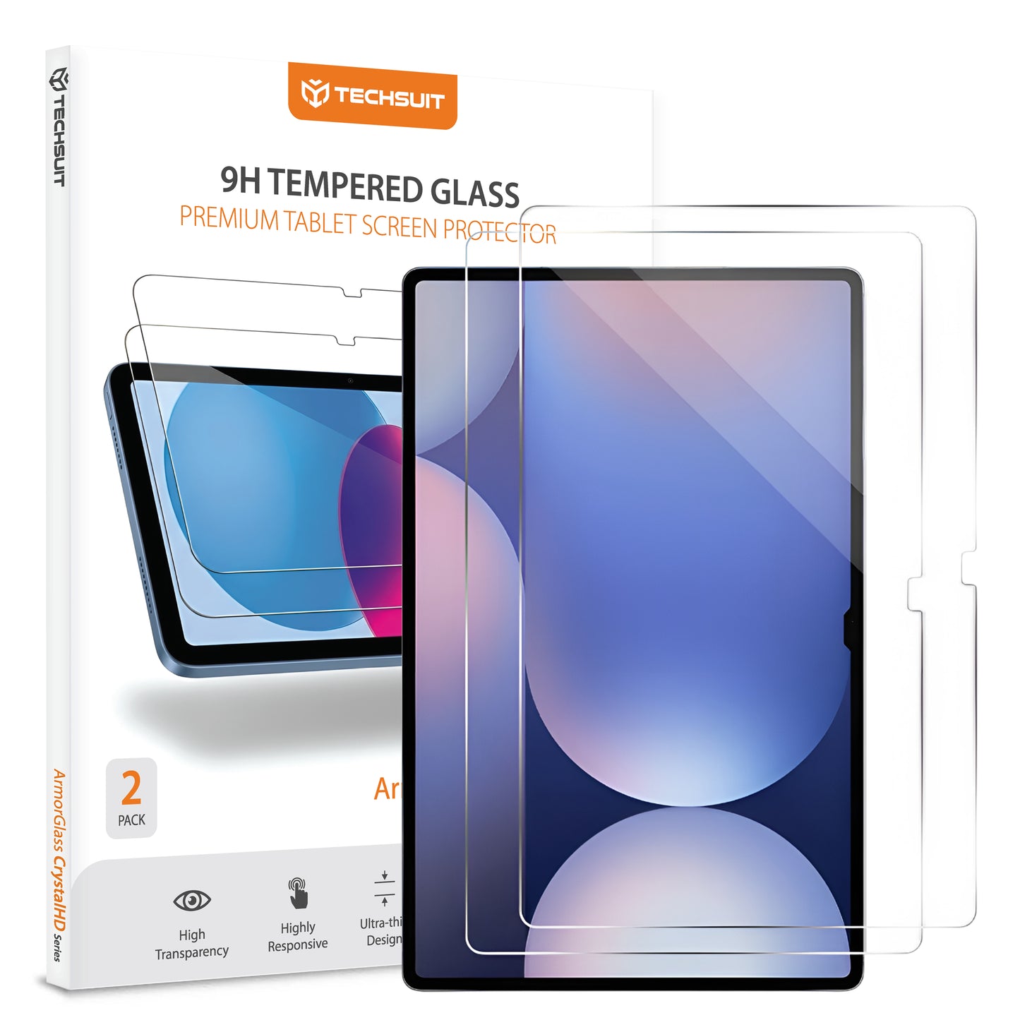 Skjermbeskyttelsesfolie Techsuit ArmorGlass CrystalHD for Samsung Galaxy Tab S10+ / Tab S9 FE+, Herdet glass, Full lim, Sett med 2 stykker