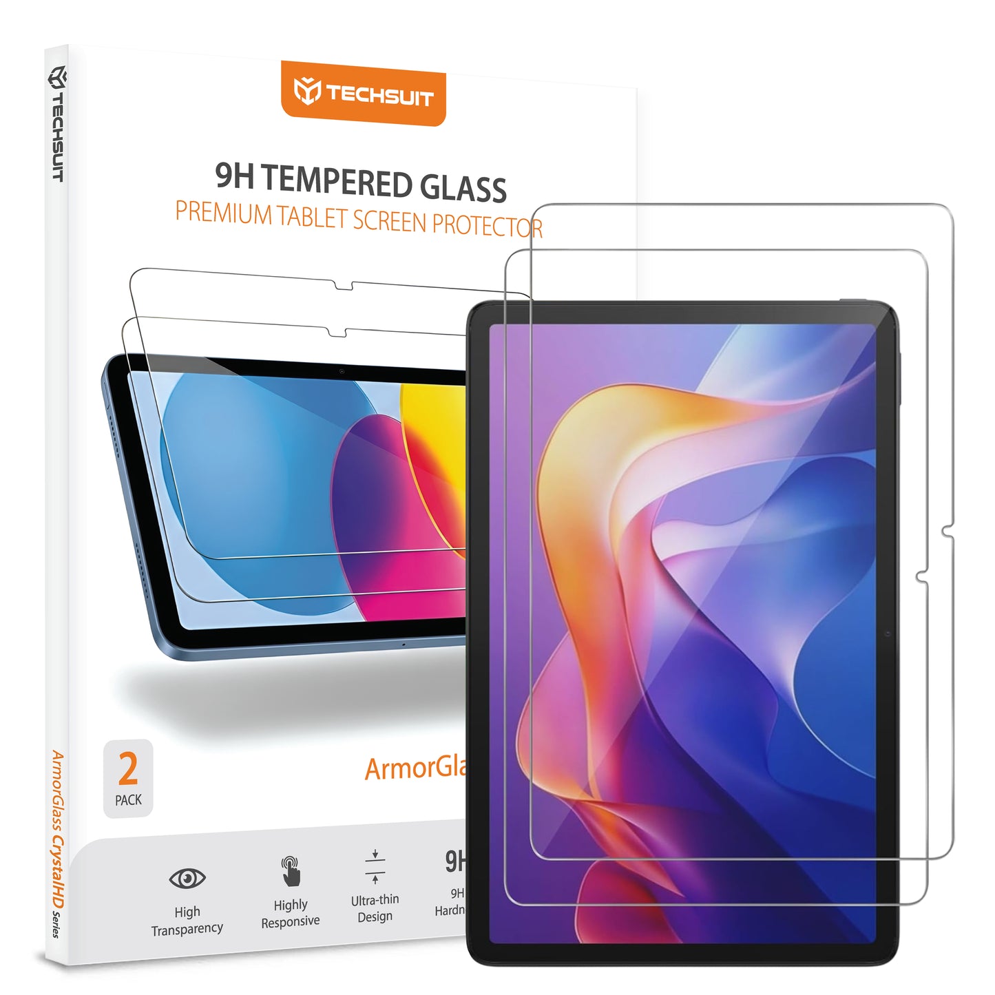 Skjermbeskyttelsesfolie Techsuit ArmorGlass CrystalHD for Xiaomi Redmi Pad 2, Herdet glass, Full lim, Sett med 2 stykker