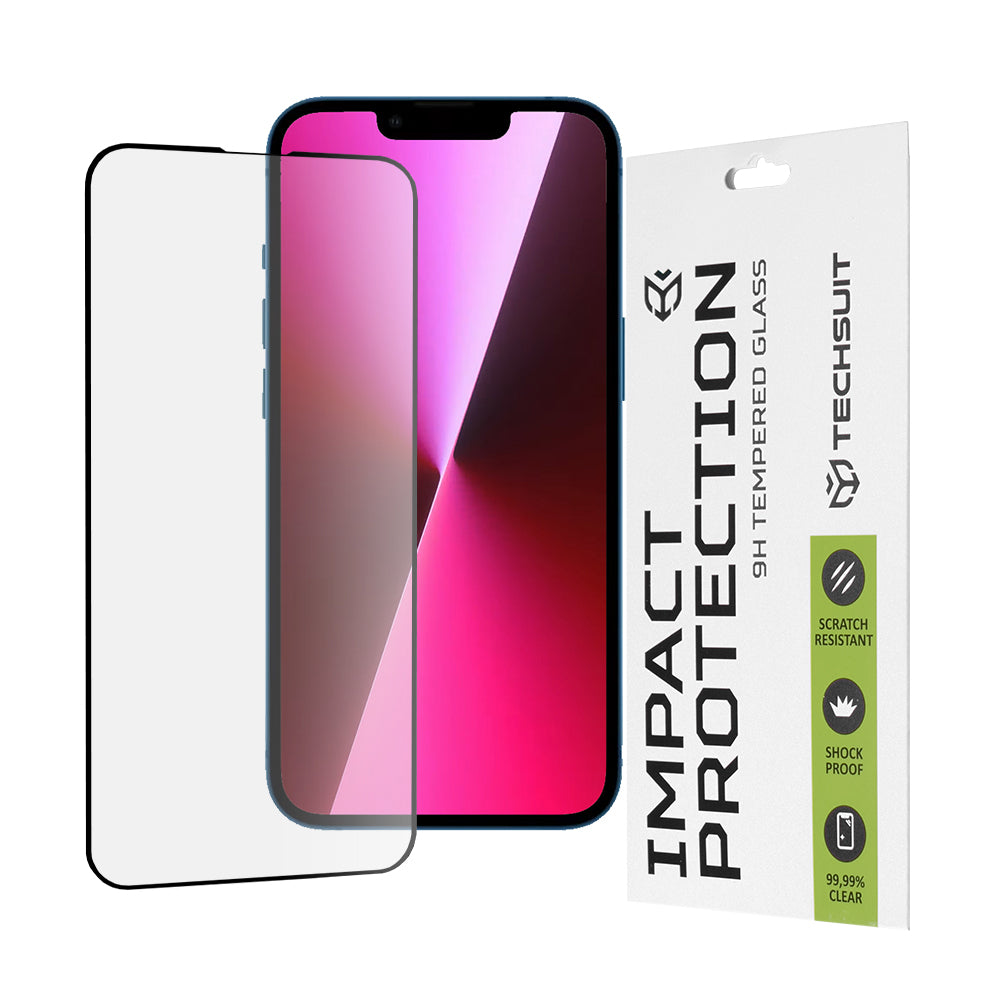 Techsuit M2 skjermbeskyttelsesfilm for Apple iPhone 17e / 16e / 14 / 13 Pro, Herdet glass, Full lim, 111D, Svart