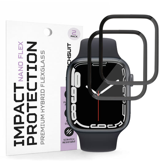 Skjermbeskyttelsesfolie Techsuit Nano Flex for Apple Watch Series 9 / 8 / 7 45mm, Plast, Sett med 2 stykker, Svart
