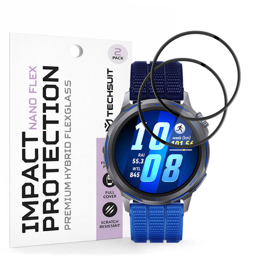 Skjermbeskyttelsesfolie Techsuit Nano Flex for Huawei Watch GT Runner 2, Plast, Sett med 2 stykker, Svart