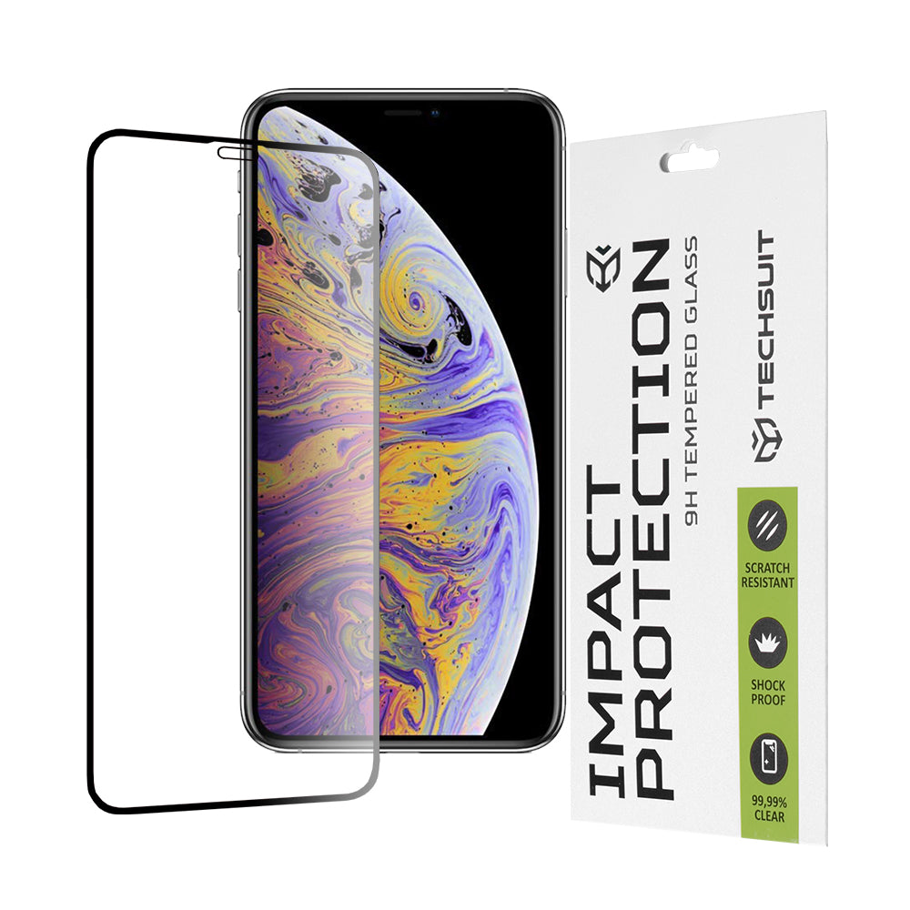 Techsuit skjermbeskyttelsesfilm for Apple iPhone 11 Pro Max / XS Max, Herdet glass, Full lim, 111D, Svart