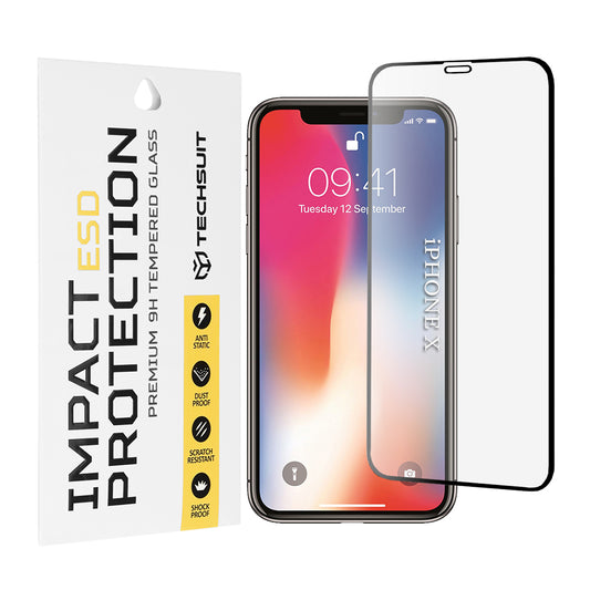 Techsuit skjermbeskyttelsesfilm for Apple iPhone 11 Pro / XS / X, Herdet glass, Full lim, Svart