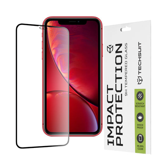 Techsuit skjermbeskyttelsesfilm for Apple iPhone 11 / XR, Herdet glass, Full lim, 111D, Svart