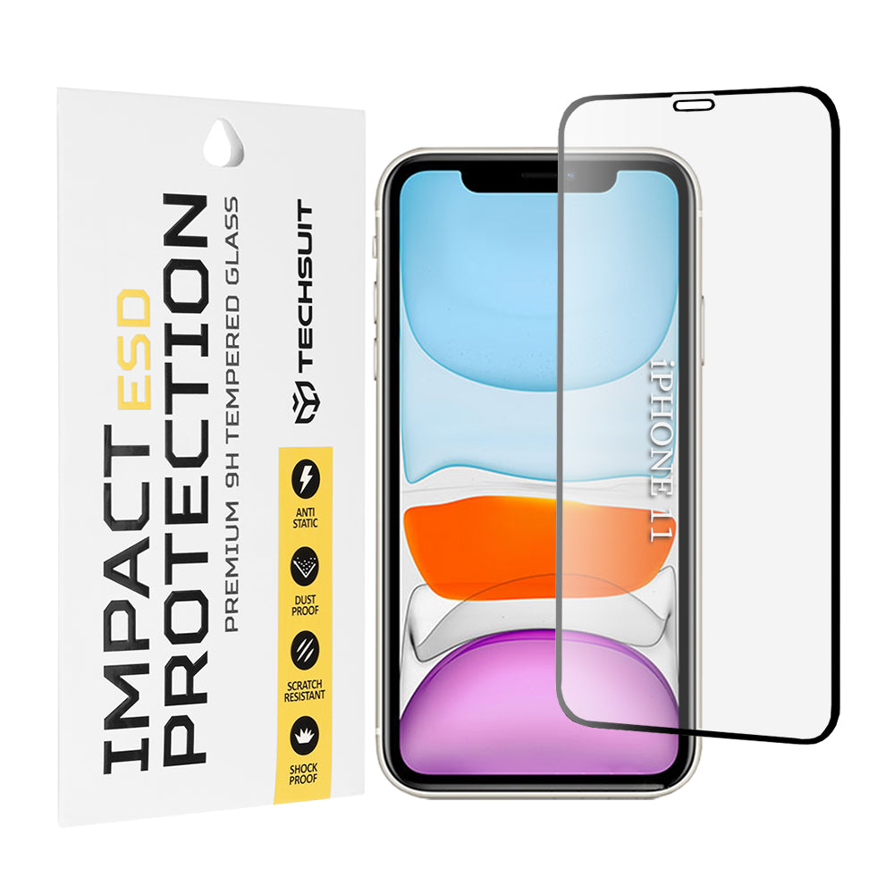Techsuit skjermbeskyttelse for Apple iPhone 11 / XR, Herdet glass, Full lim, Svart