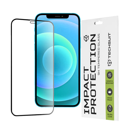 Techsuit skjermbeskyttelse for Apple iPhone 12 / 12 Pro, Herdet glass, Full lim, 111D, Svart