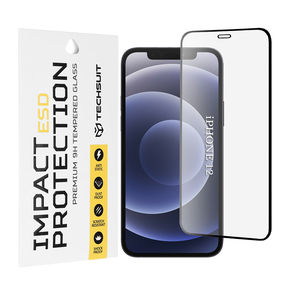 Techsuit skjermbeskyttelse for Apple iPhone 12 / 12 Pro, Herdet glass, Full lim, Svart