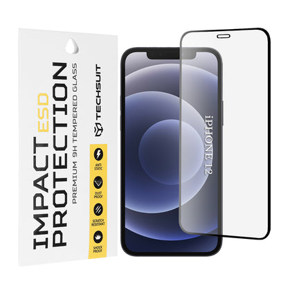 Techsuit skjermbeskyttelse for Apple iPhone 12 / 12 Pro, Herdet glass, Full lim, Svart