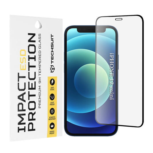 Techsuit skjermbeskyttelsesfilm for Apple iPhone 12 mini, Herdet glass, Full lim, Svart