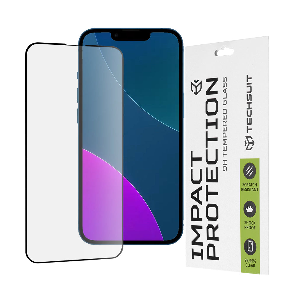 Techsuit skjermbeskyttelse for Apple iPhone 13 mini, Herdet glass, Full lim, 111D, Svart