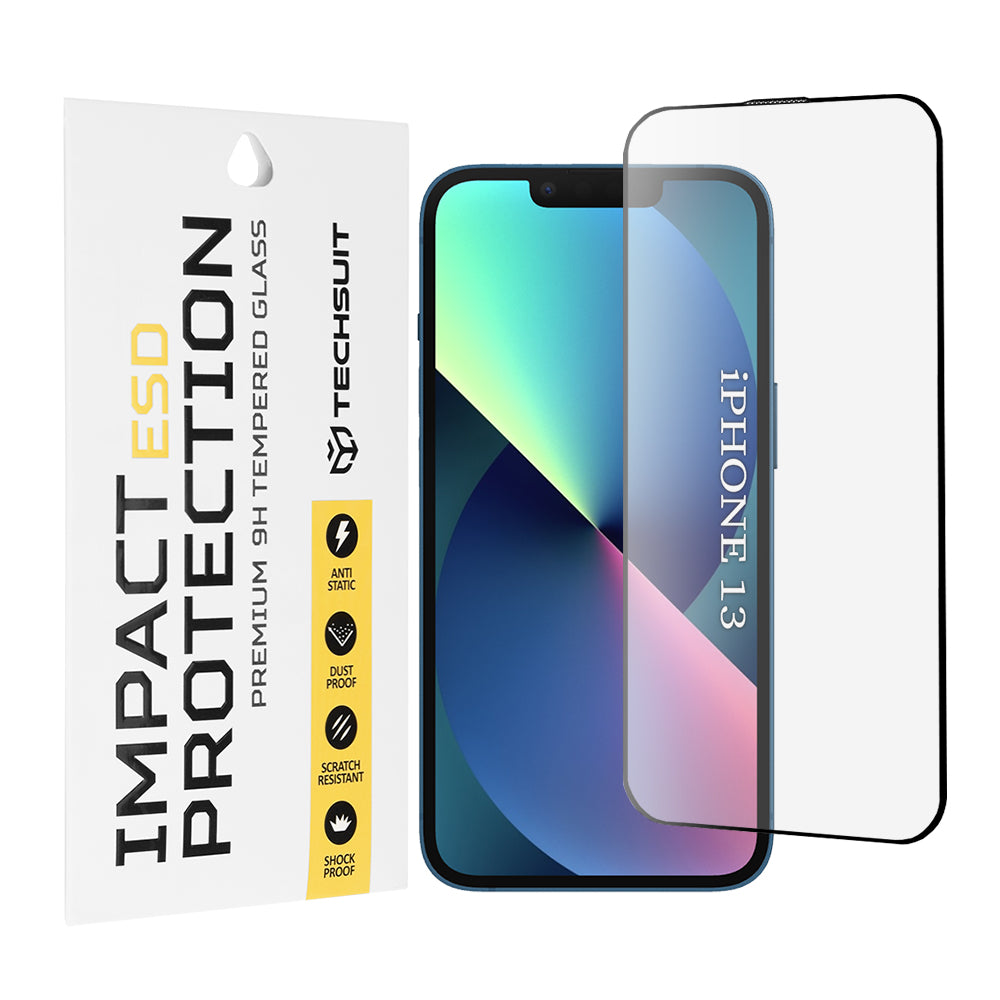 Techsuit skjermbeskyttelsesfilm for Apple iPhone 14 / 13 Pro / 13, Herdet glass, Full lim, Svart