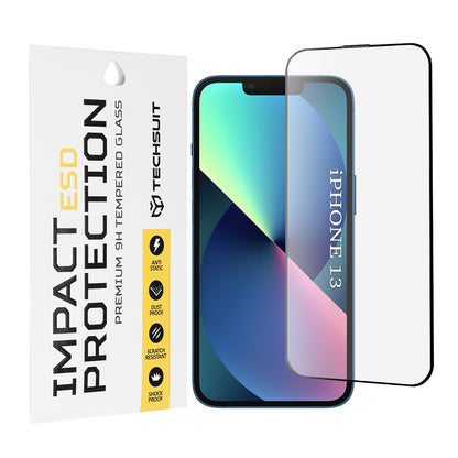 Techsuit skjermbeskyttelsesfilm for Apple iPhone 14 / 13 Pro / 13, Herdet glass, Full lim, Svart