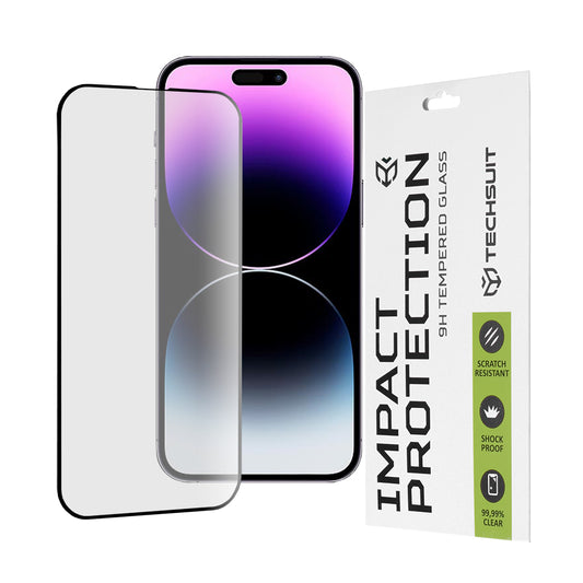 Techsuit skjermbeskyttelse for Apple iPhone 14 Pro Max, Herdet glass, Full lim, 111D, Svart