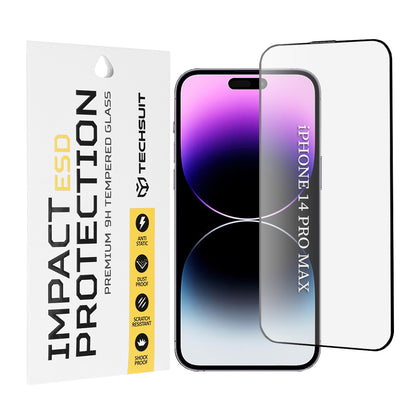 Techsuit skjermbeskyttelsesfilm for Apple iPhone 14 Pro Max, Herdet glass, Full lim, Svart