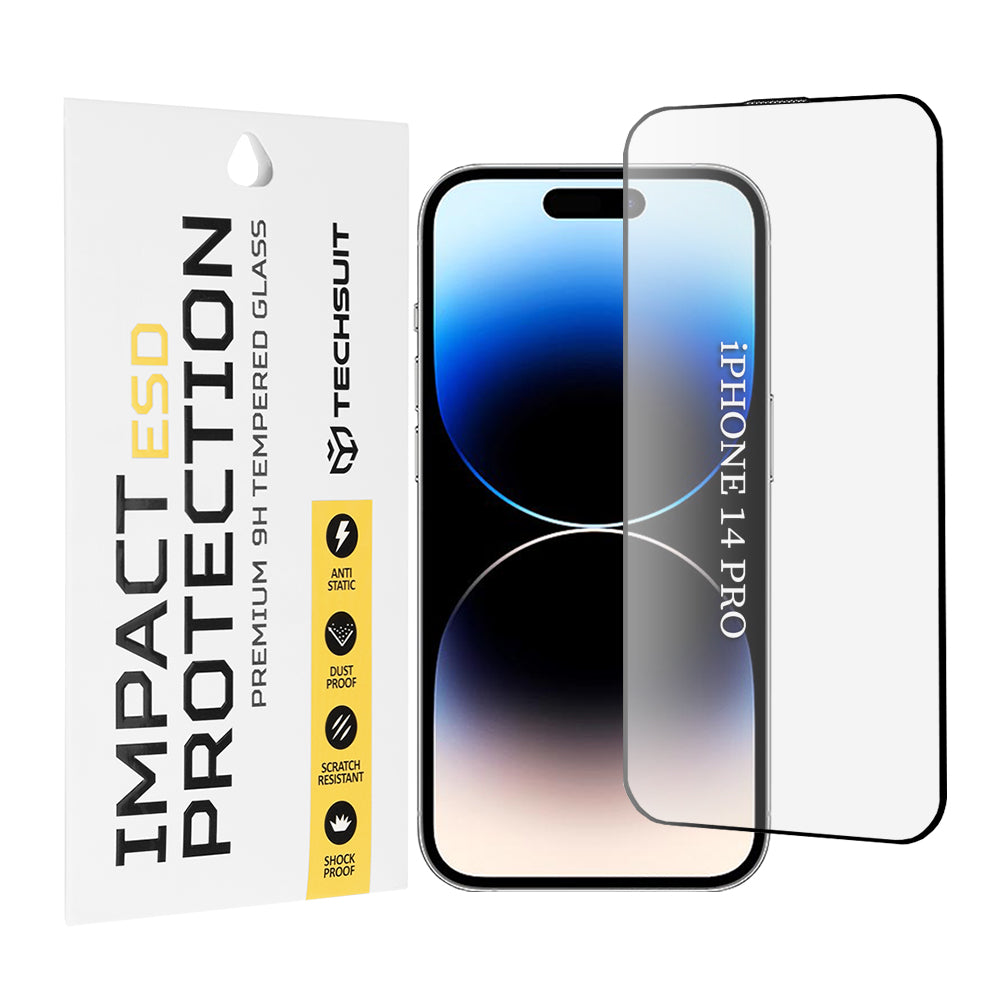 Techsuit skjermbeskyttelse for Apple iPhone 14 Pro, Herdet glass, Full lim, Svart